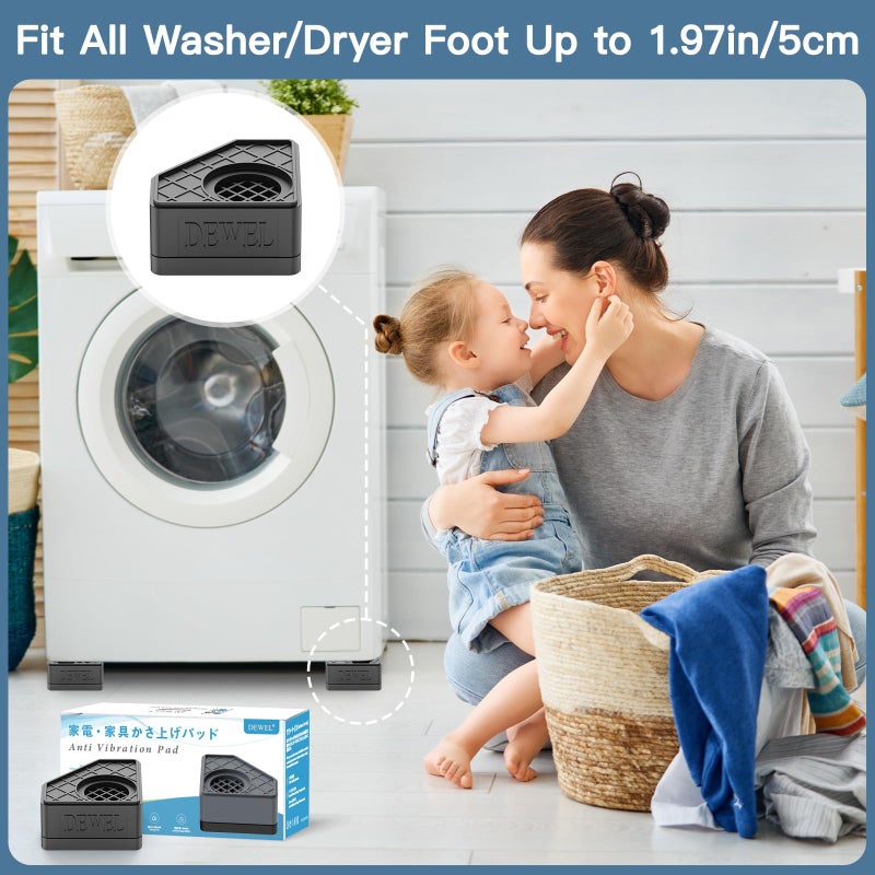 SEISSO 4 Pack Anti Vibration Pads for Washing, Pedestal for Washer and Dryer with 1100 lbs Weight Capacity, Washing Machine Foot Pads for Anti Slip Protect Laundry Room Floor(Black) - Image 5